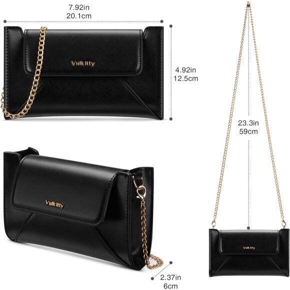 Black Envelope Clutch Purse for Women - Evening Handbag with Detachable Chain, P - Picture 5 of 7